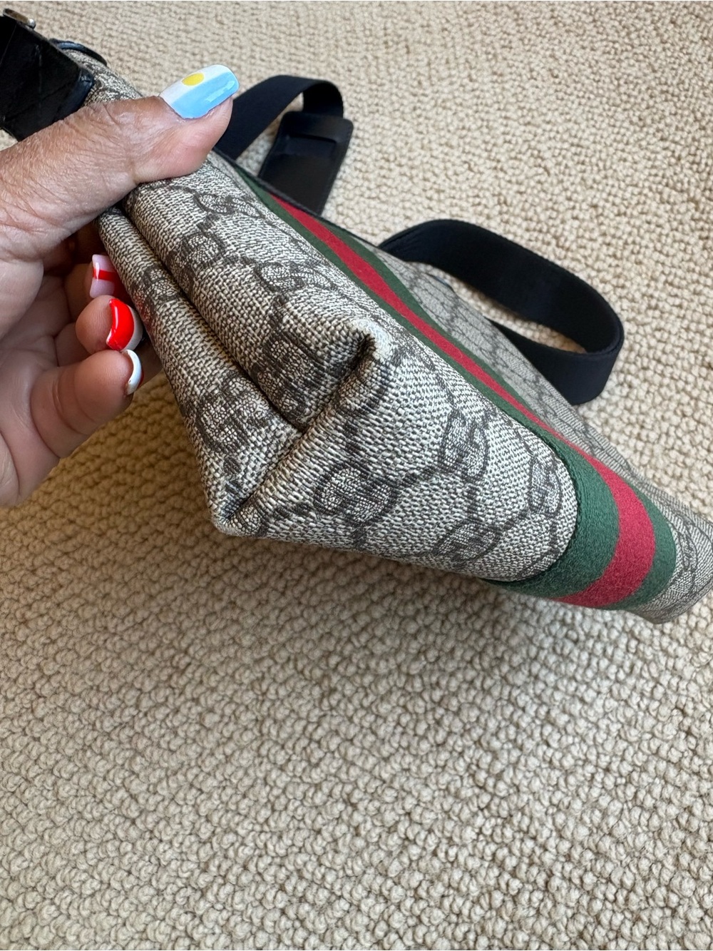 Gucci Beige GG Canvas Messenger Bag with Green and Red Web Authentic - Picture 3 of 12